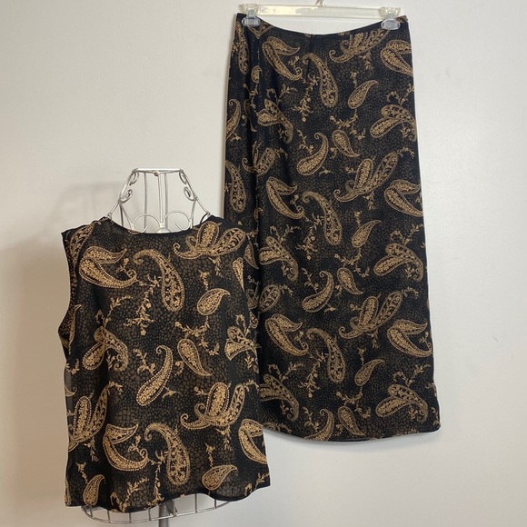 Emma James Black & Tan Print Sleeveless Top & Mid Skirt Size 14 - Picture 1 of 15